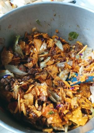 A picture of Tailgate Doritos Taco Salad.