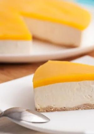 Una foto de Cheesecake de mango sin horno