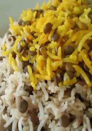 عکسی از دستور عدس پلو کته با سیب زمینی چلو‌ گوشت تکه ای😁