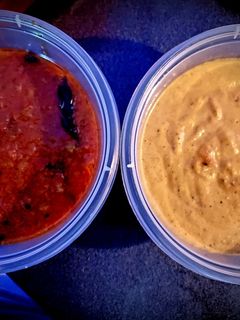 A picture of One gravy two curry.
