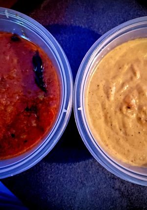 A picture of One gravy two curry.