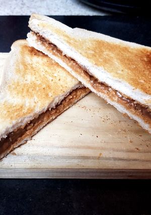 A picture of My Peanut Butter & Cadbury,s Caramel Chocolate Toast Sandwich.😘.