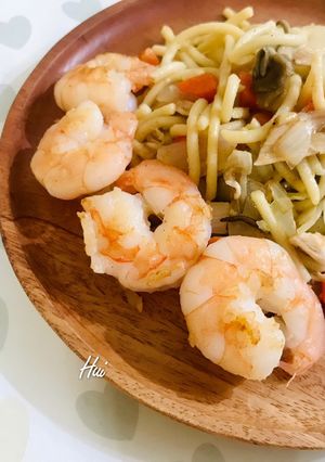 清炒蝦仁雞肉起司義大利麵（也能做寶寶副食品） 的食譜成品照片