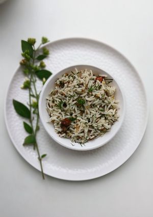 A picture of Dill Leaves White Rice.