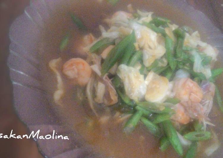 Tumis buncis kol udang saus tiram pedas