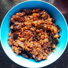 A picture of Vankaaya Senagapappu Fry (Brinjal Bengal Gram Fry).