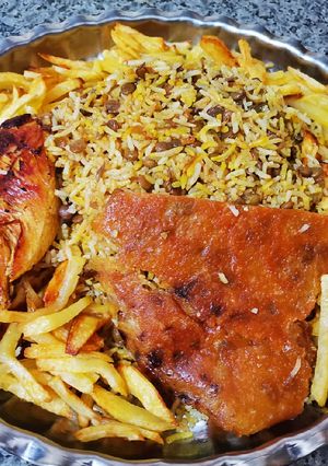 عکسی از دستور عدس پلو با مرغ