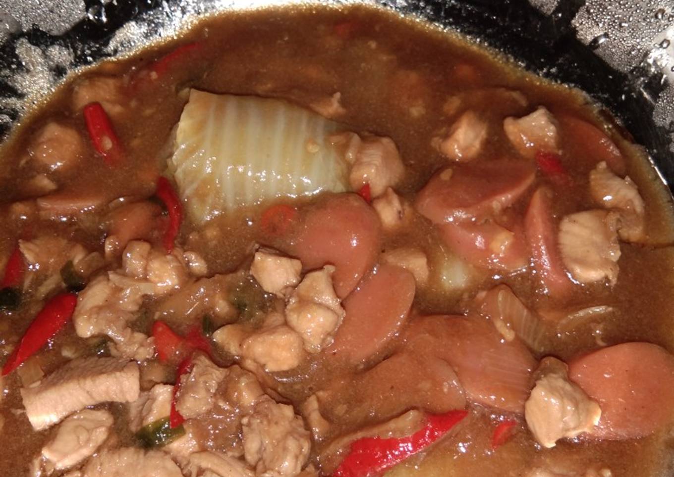 Resep Sawi gulung ayam sosis siram yang Enak