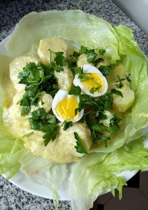 Una foto de Huancaína. Papas a la huancaína