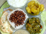 Rice, lentil fry,dal,sim jhal,aloo cuarri,egg fry,dhoy
