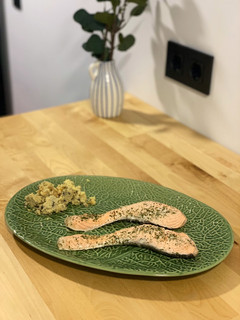 Una foto de Salmón al vapor con Thermomix