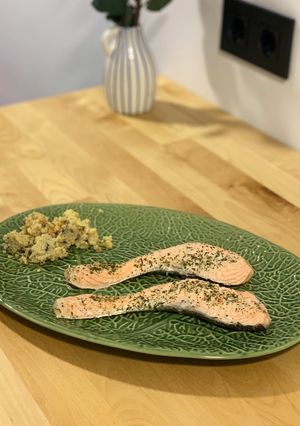 Una foto de Salmón al vapor con Thermomix
