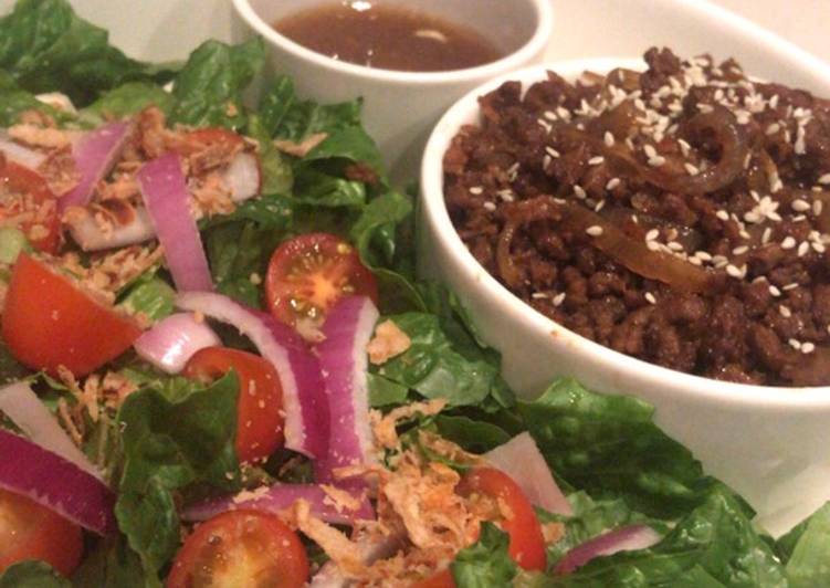 Bagaimana Membuat Caramelized minced beef 🥩 with Asian dressing salad 🥗 Super Lezat
