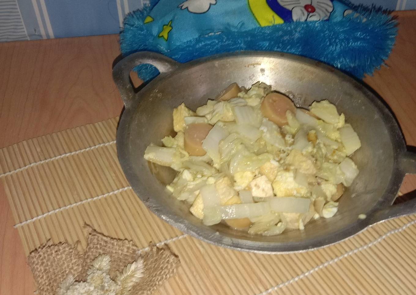 Tumis sawi putih tahu sosis