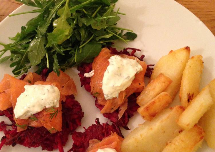 Smoked Salmon with Beetroot Parsnip Rosti