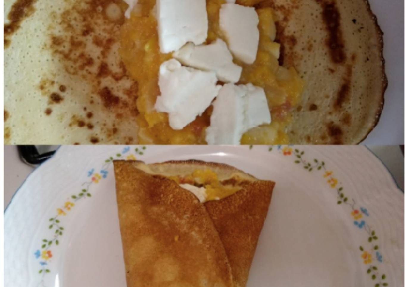 Panqueques con relleno de calabaza y champiñones