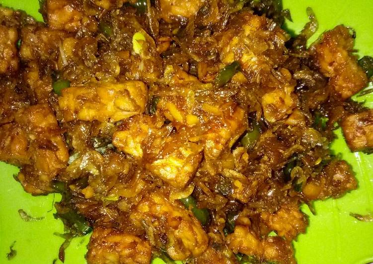 Oseng tempe kecap with udang kecil