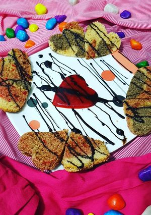 A picture of Heart layered sponge cake.