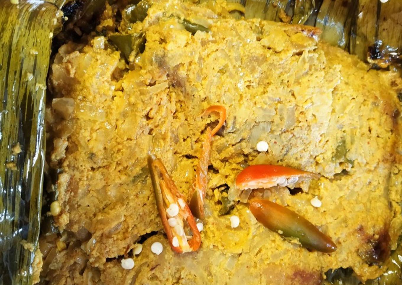 Rohu fish in banana leaf