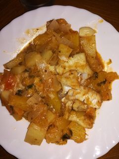 Una foto de Merluza con calabaza a la cazuela