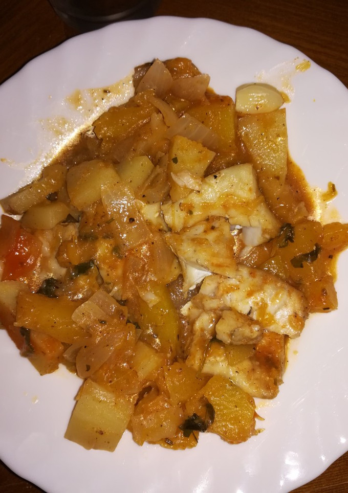 Una foto de Merluza con calabaza a la cazuela
