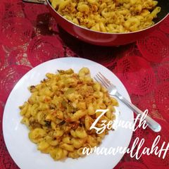 A picture of Qeema Macaroni or Mutton Mince Macaroni.