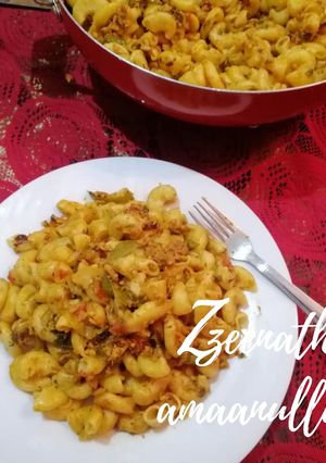 A picture of Qeema Macaroni or Mutton Mince Macaroni.