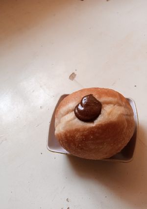 A picture of Chocolate filled doughnut.