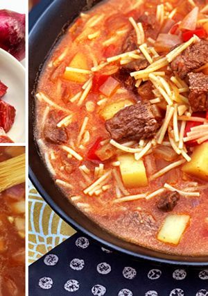 A picture of Peruvian Beef and Noodle Stew.