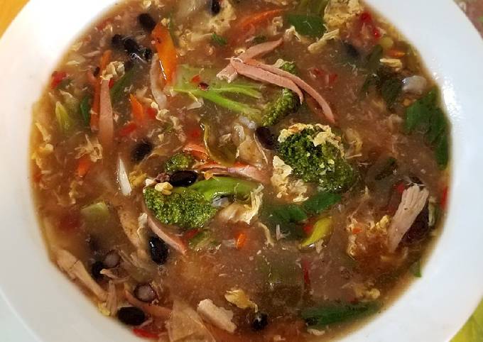 Steps to Make Super Quick Homemade Spicy and sour veggies with black bean egg drop soup 酸辣蔬菜黑豆羹