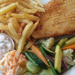 A picture of Battered fish,Chips n Veggies#authors m #Festive contest-Mombasa.