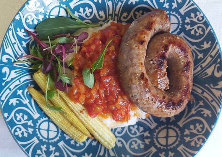 Pap and wors with relish and steamed corn