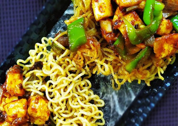 Noodles basket with chilli paneer