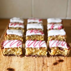 A picture of Cherry & Coconut Bakewell Slice.