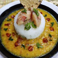A picture of One pot meal Dal chawal choka.