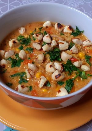Una foto de Arroz con shitake y almendras
