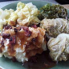 Sig's German style stuffed cabbage rolls with creamy mash A picture of Sig's German style stuffed cabbage rolls with creamy mash.