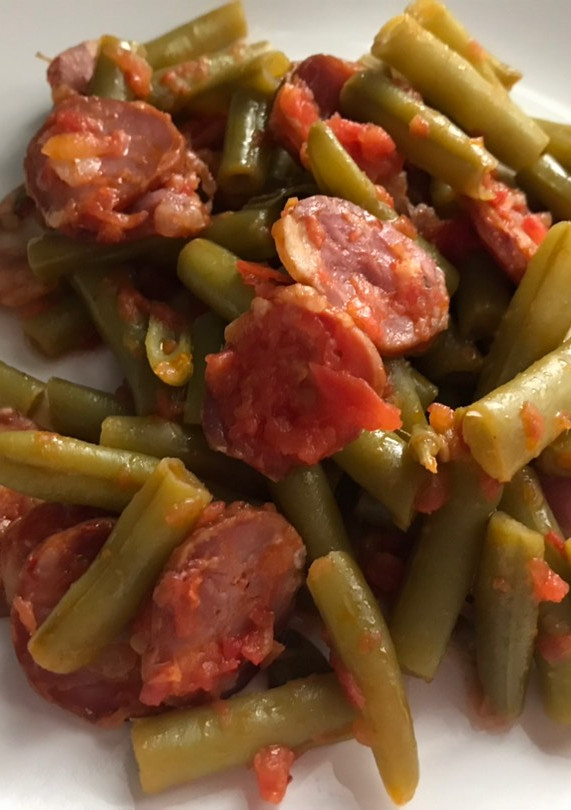 Una foto de Judías verdes con chorizo, en sólo 10’ de olla exprés