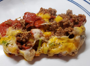 A picture of My Chili Cheese Hominy Bake.