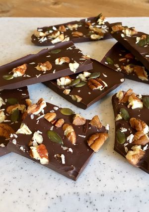 A picture of Salted Dark Chocolate Bark.