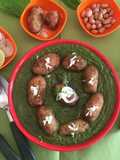 Raw banana peanut kofta in green gravy