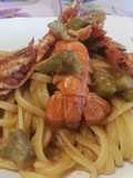 Linguine con Scampi sfumati al Cognac e Cuore di Carciofi