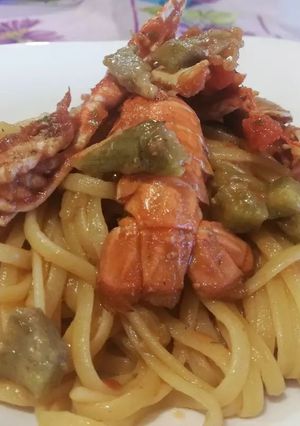 Foto di Linguine con Scampi sfumati al Cognac e Cuore di Carciofi