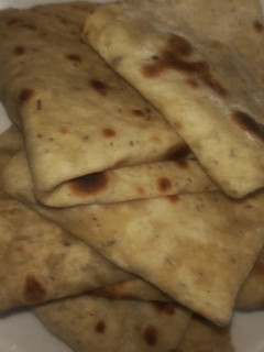 A picture of Okara(soya bean chap) pitta bread.