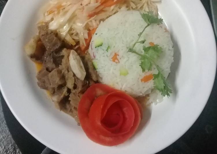 Simple Way to  Steamed vegetable rice, fried beef stew n steamed cabbages