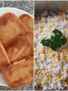 Una foto de Milanesas de jamón y queso, con ensalada Rusa