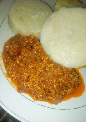 A picture of Yam and Egg Sauce.