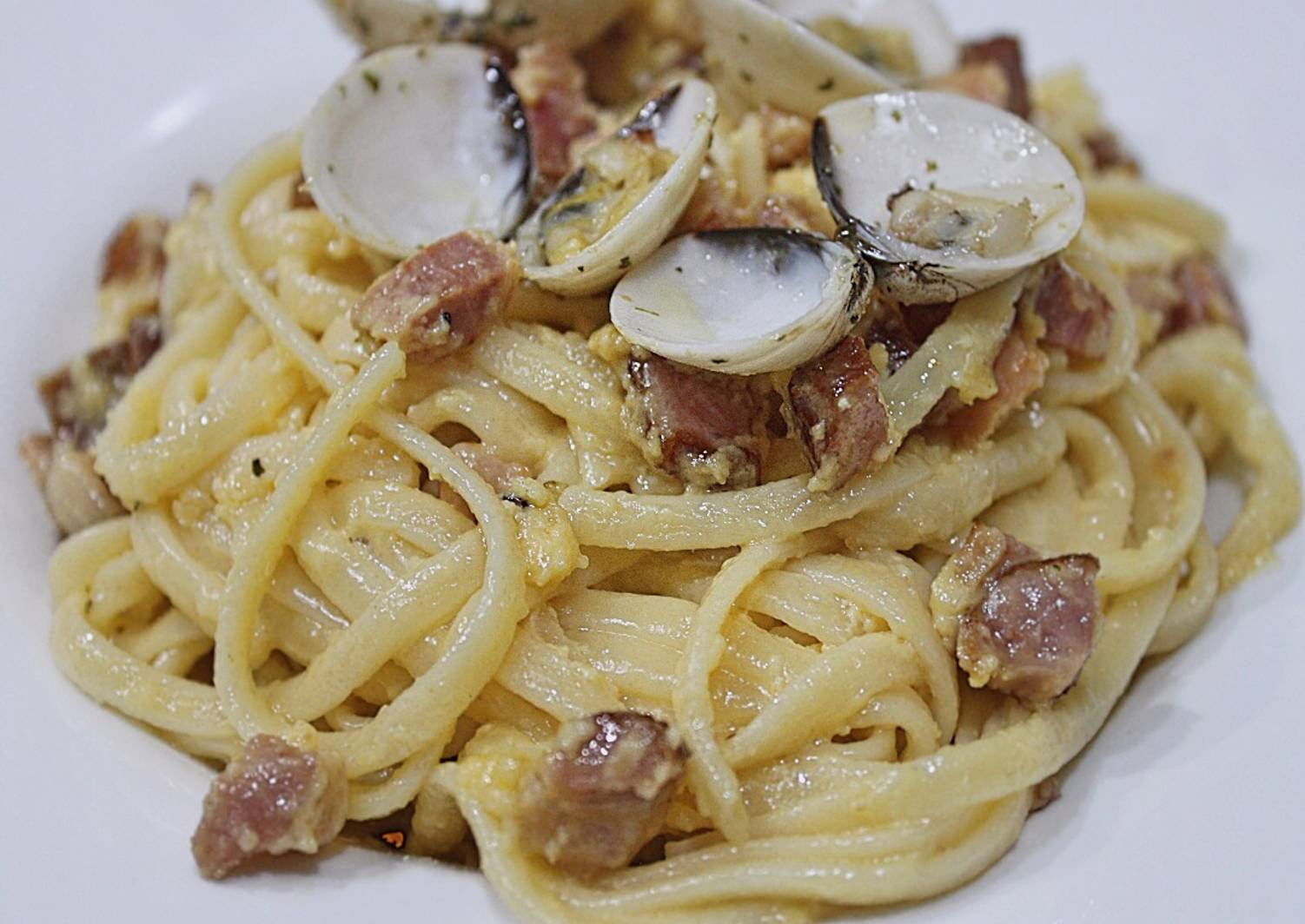 Tagliatelle A La Carbonara Con Almejas Receta De Titojoan Cookpad