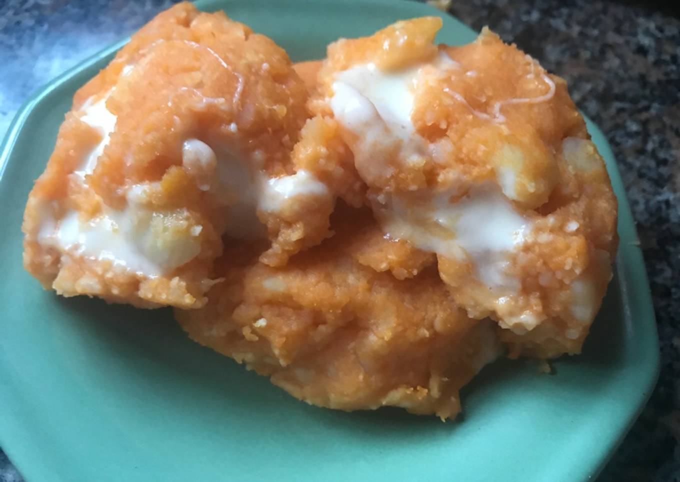 Croquetas de calabaza y papa rellena de queso. Para bebés. Con 5 ingredientes