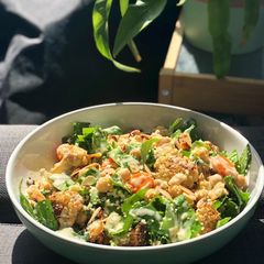 A picture of Roast Cauliflower/Veg Salad with Tahini Dressing.